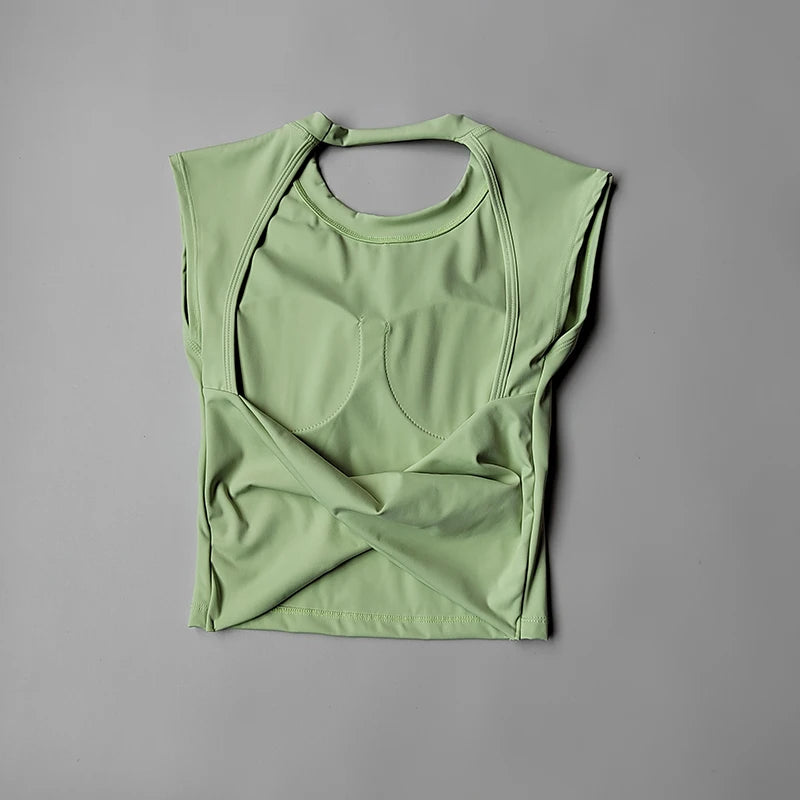 Yoga Short-sleeved Women's Fixed Chest Pad Running Gym Sexy Backless Short Training Sports T-shirt Waist Slimming Fitness Vest