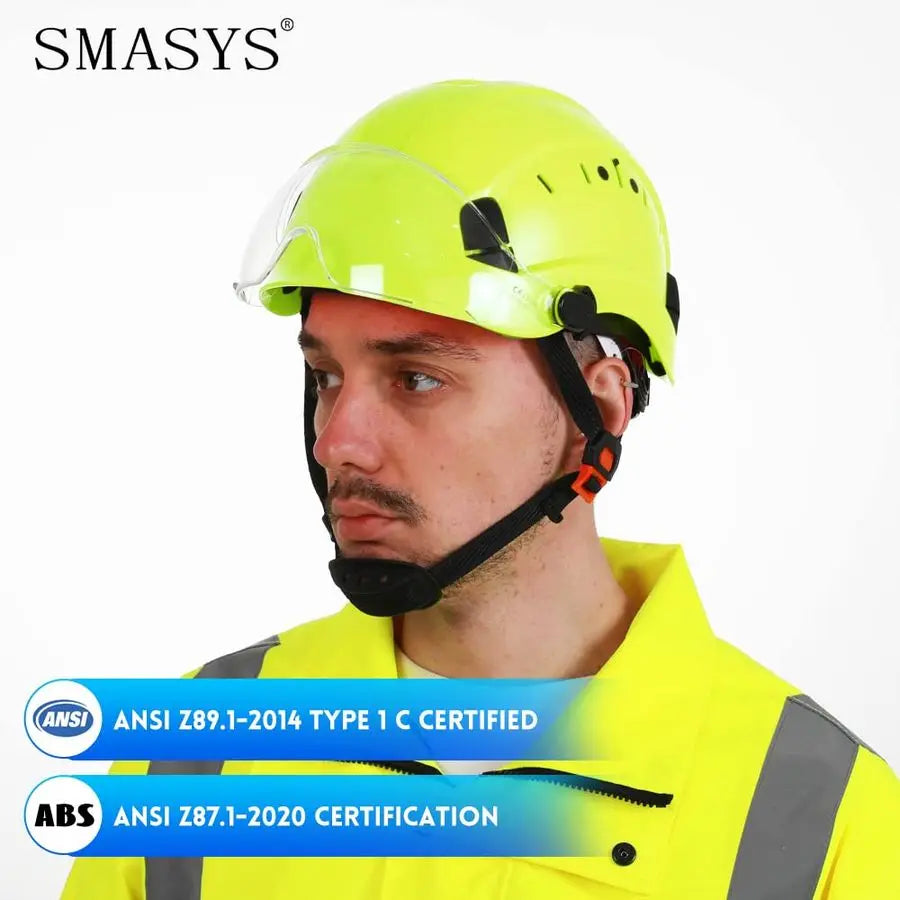 Safety Hard Hat ABS Helmet Adjustable with Visor 6Point Suspension Perfect for Construction and Climbing