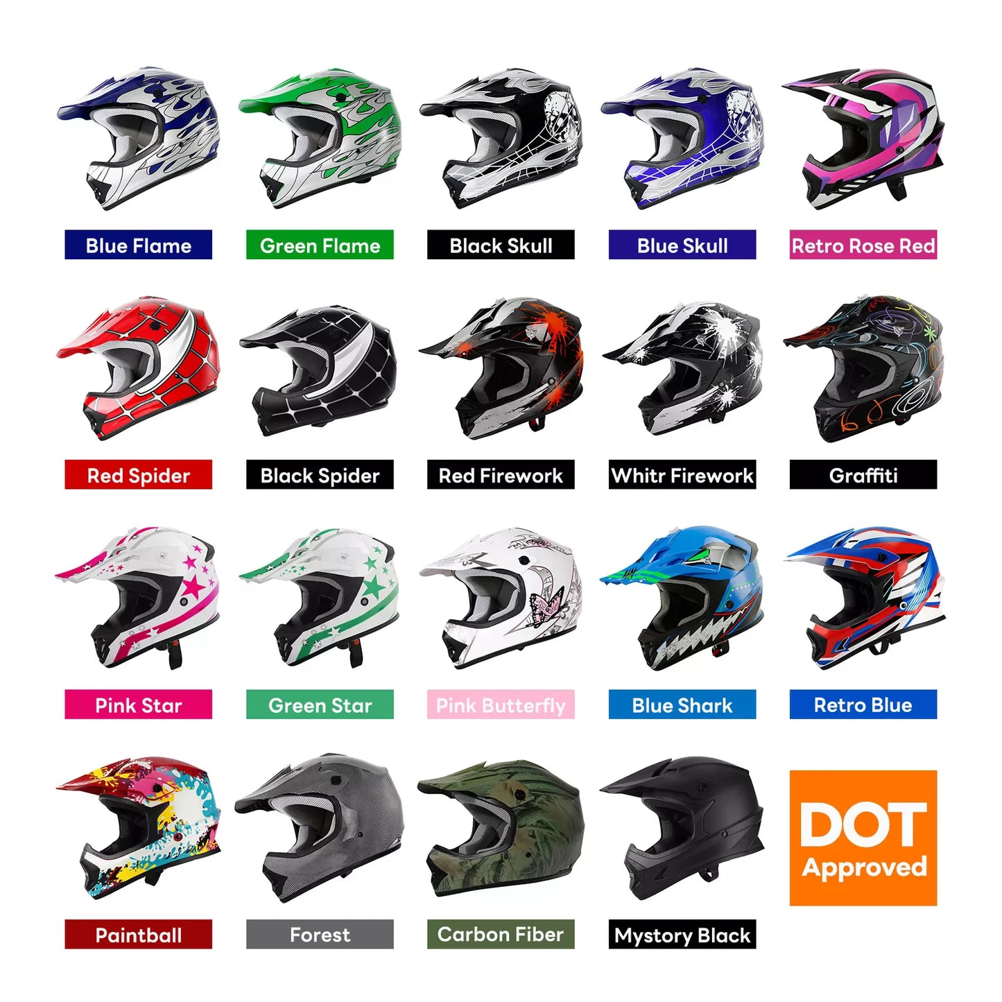 DOT Youth Helmet Child Kids Motorcycle Full Face Offroad Dirt Bike ATV S M L XL