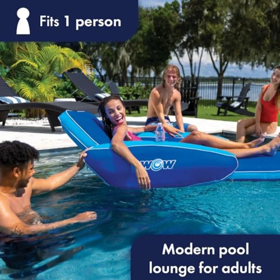 Inflatable Pool Party Lounge Chair for Adults - Summer Accessory - Blue and White Striped Design - Durable PVC Material - Comfo