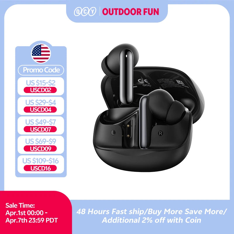 QCY Melobuds N50 ANC Bluetooth 5.4 Wireless Earphones Active Noise Cancellation 6 Mics Clear Call Earbuds Multipoint Connection