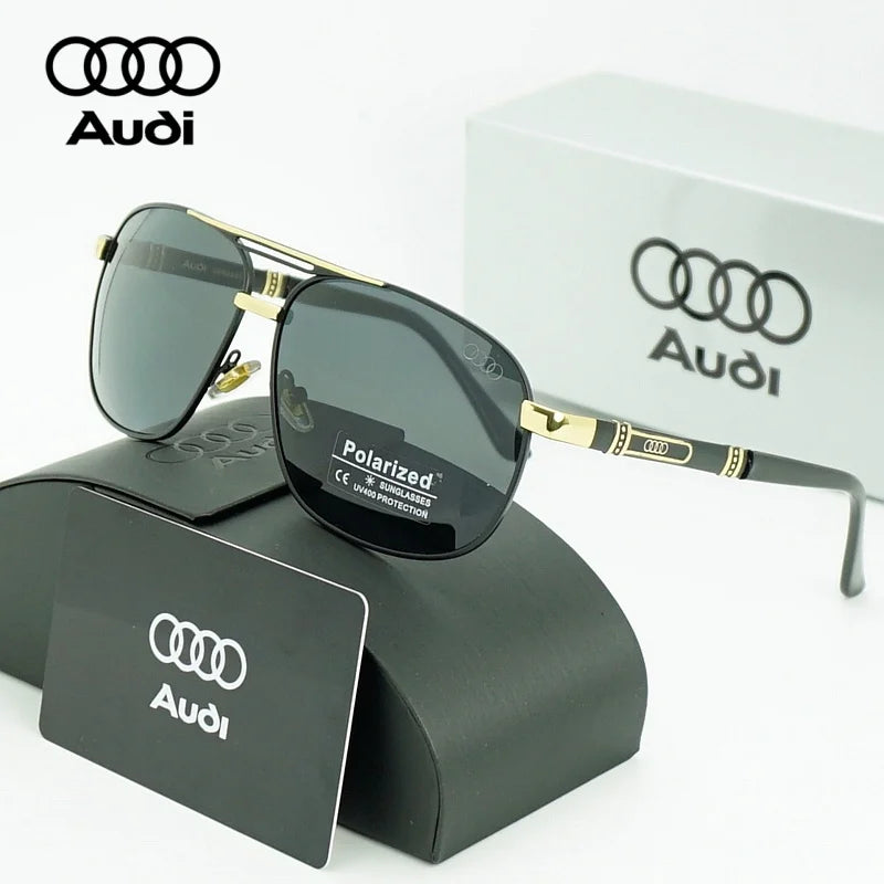 AUDI Luxury Red Gold Polarized Sunglasses Men Designer Driving Sun Glasses Male Pilot Goggles UV400 Eyewear Oculos De Sol