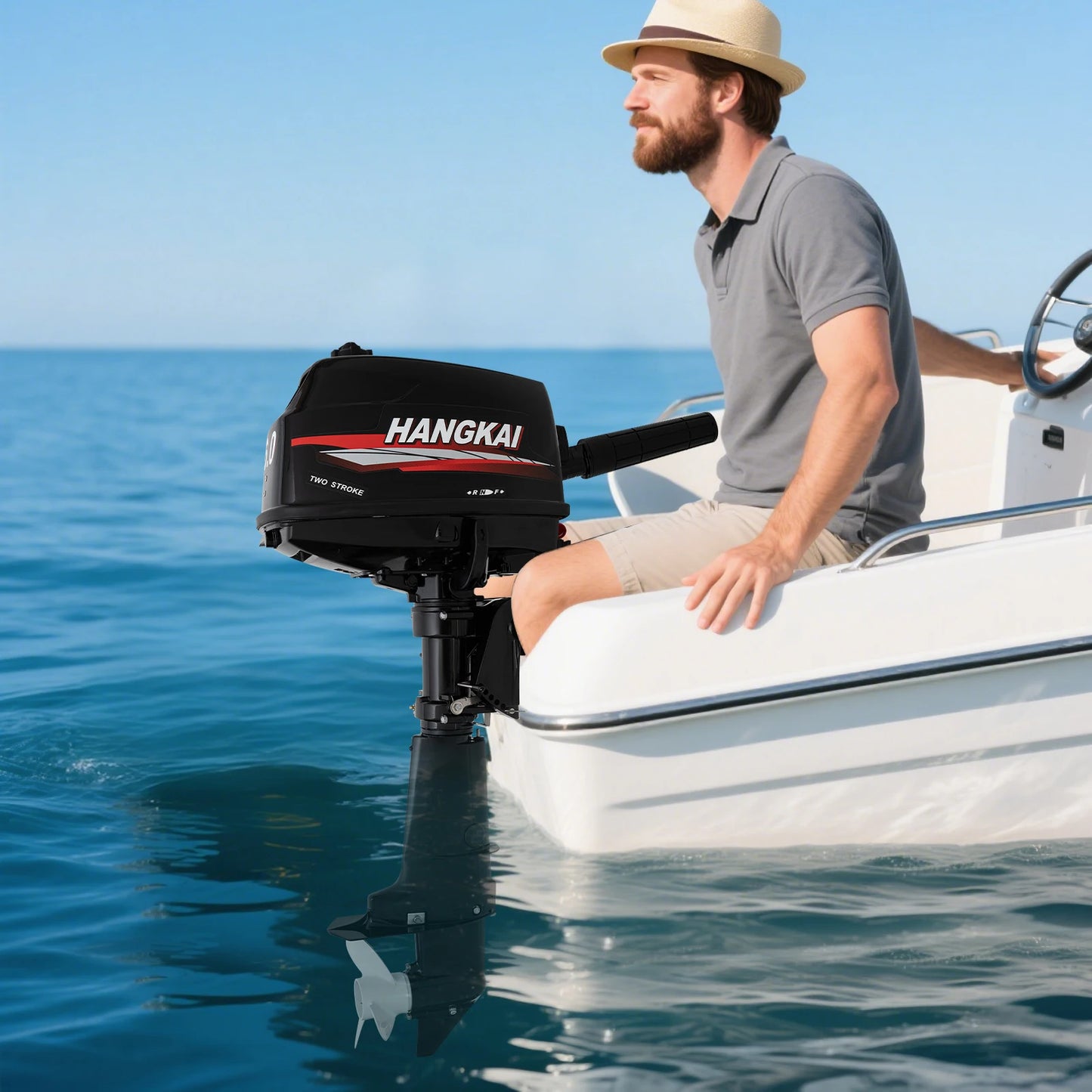 2 Stroke 6HP Outboard Engine Motor Water Cooling Manual Start Tiller Control for Fishing Boats, Dinghies, Inflatable Boats