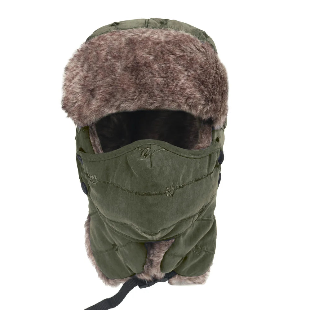 Winter Warm Hat Cold Weather Ushanka Russian Outdoor Ski Hunting Hat with Earflaps Windproof Mask Lei Feng Hat for Men Women