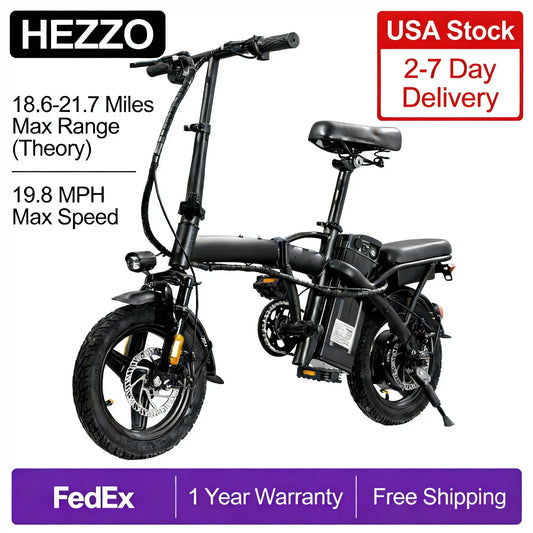 HEZZO T5 Folding Electric Bike for Adults Commuter 48V 350W With Basket US Stock Free Shipping