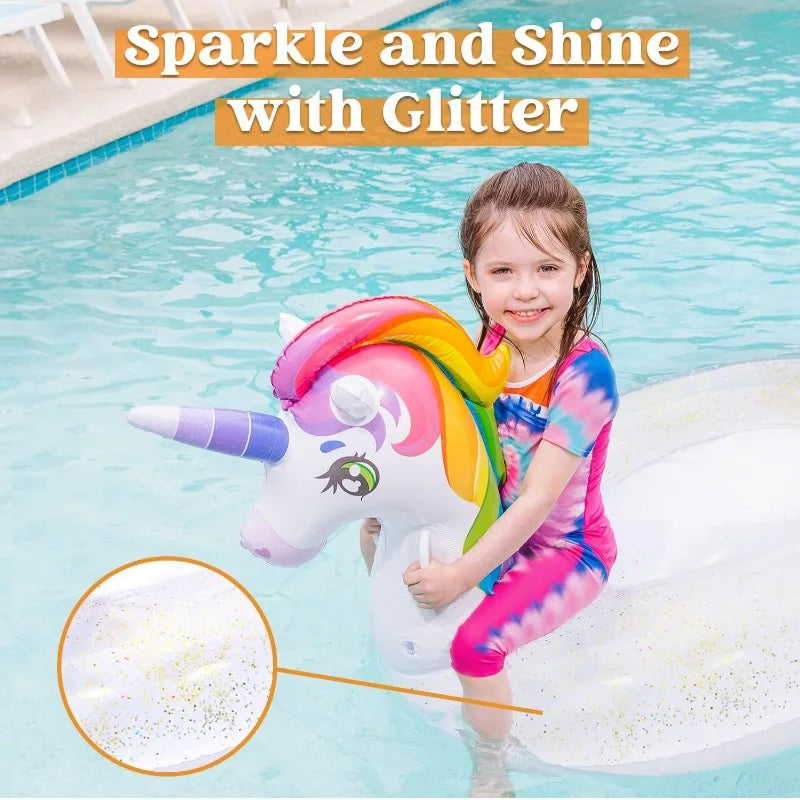 JOYFY Unicorn Pool Float Inflatable Rainbow Unicorn Floaty with Glitters Fun Pool Floats Raft Lounge for Summer DecorationsToys