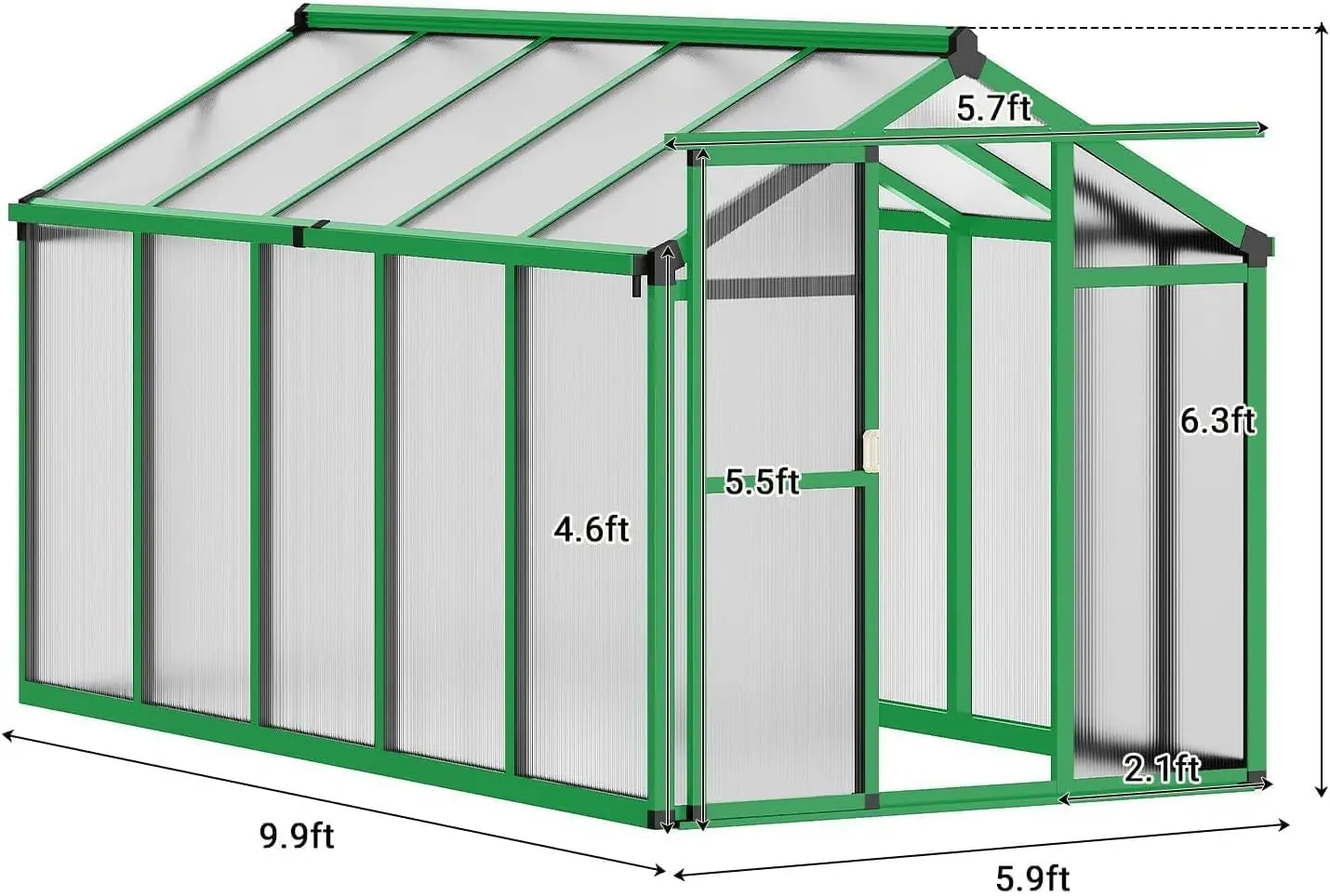 6x10 ft Outdoor Polycarbonate Greenhouse, Durable Aluminum Frame with Lockable Door, Adjustable Roof Vent, Ideal for Backyard, P