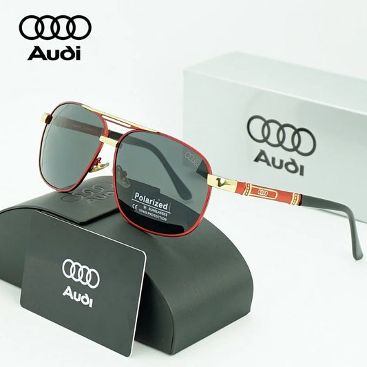 AUDI Luxury Red Gold Polarized Sunglasses Men Designer Driving Sun Glasses Male Pilot Goggles UV400 Eyewear Oculos De Sol