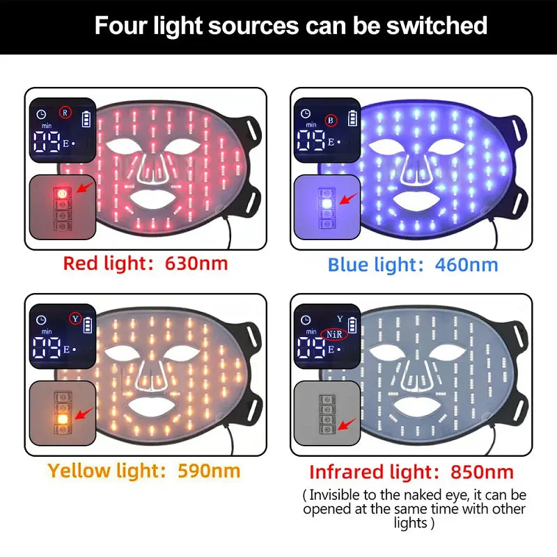Silicon 4 Colors Light LED Facial Mask With Neck Beauty Infrared Red Light Photon Therapy Facial Mask Skin Rejuvenation Home Use
