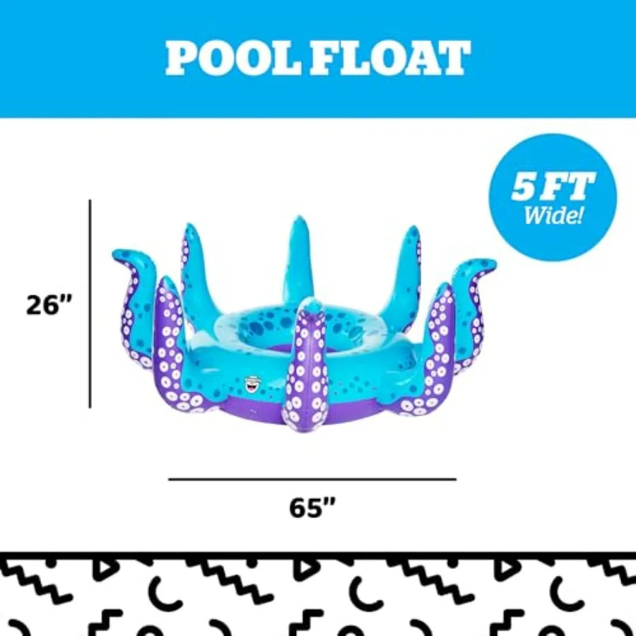 Giant Octopus Tentacles Pool Float 5 Feet Wide Inflatable Floatie Tube Blow-up Swim Ring Outdoor Summer Pool Party Water Toy
