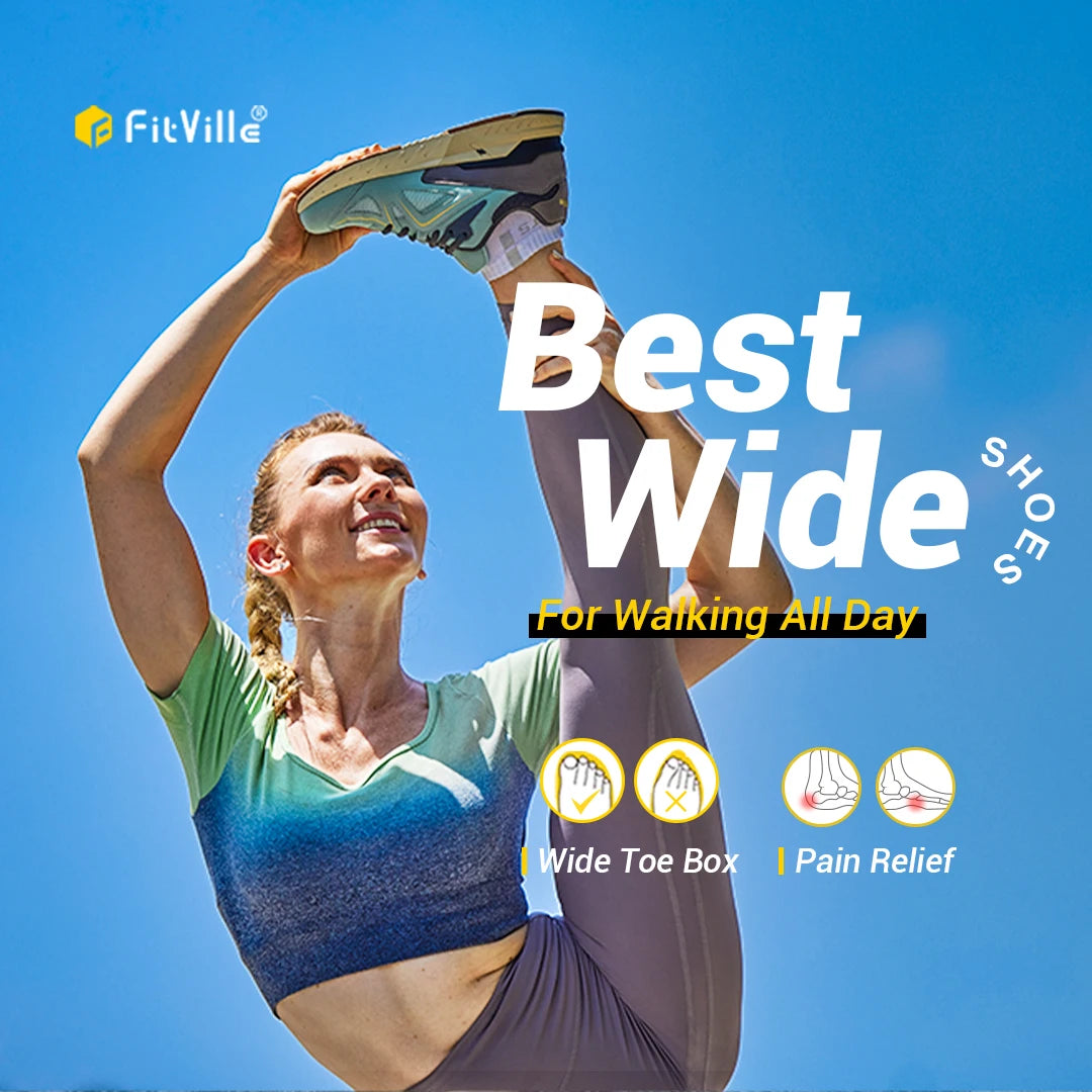 FitVille Women's Walking Shoes Wide Width Sneakers for Flat Foot Plantar Fasciitis Heel Pain Relief Lightweight Anti-slip Shoes