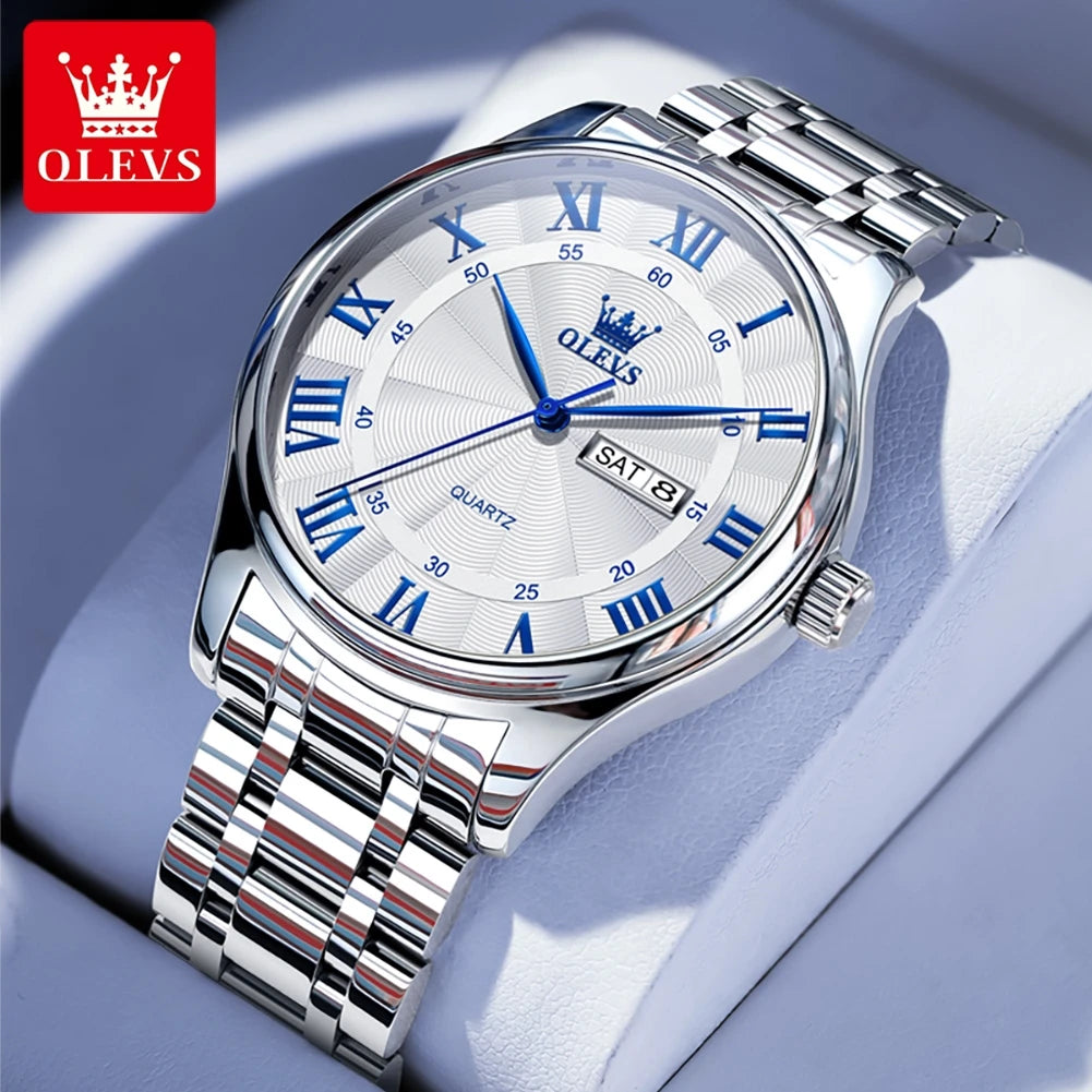 OLEVS 3663 Mens Watch Original Simple Brand Quartz Watch Waterproof Luminous Watches For Men Dual Calendar Display Mens Gifts