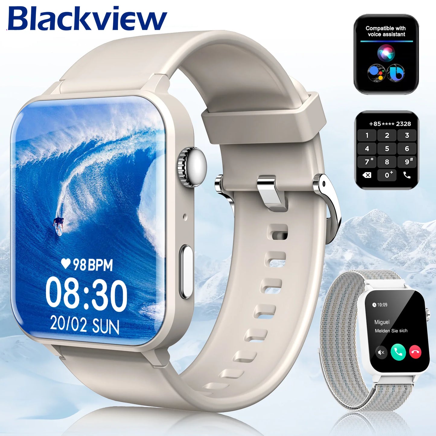 Blackview R30Pro Gray Smartwatch 1.85'' BT Call Waterproof Smart Watch Heart Rate SpO2 Monitor Man Woman Watches for Android IOS