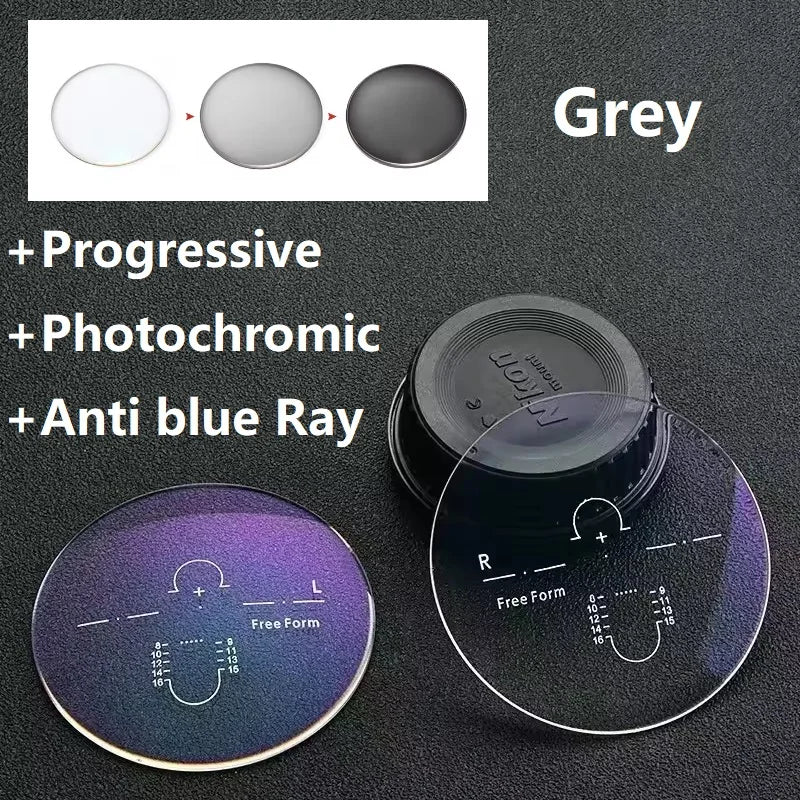 Color Progressive Photochromic Anti Blue Ray Multi Focus Prescription Lens Sunglasses Optical Diopter Lenses 1.56-1.74 MR-8 2pcs