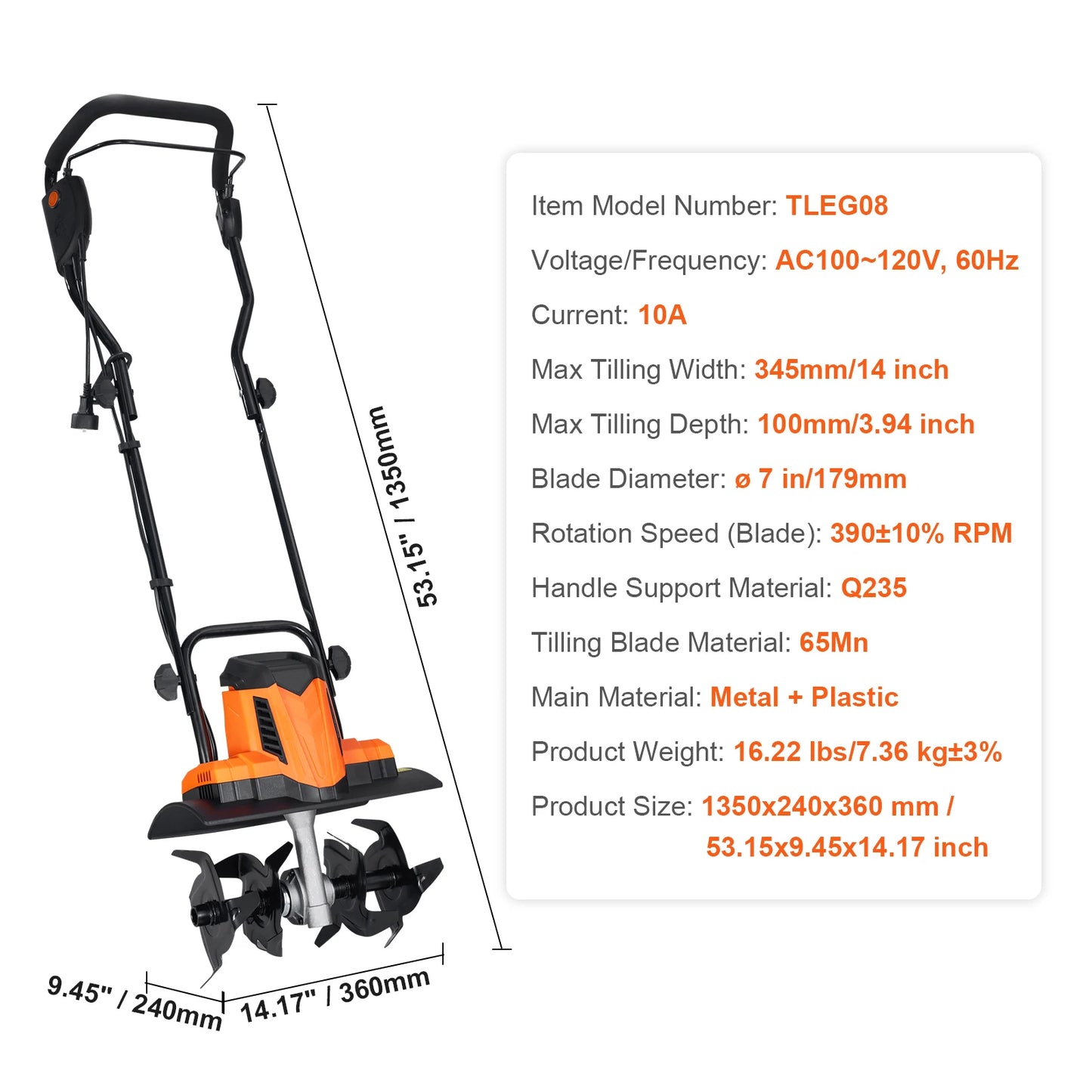 SucceBuy 12 Amp Electric Tiller 18" Tilling Width 3.94" Tilling Depth Corded Electric Tiller/Cultivator Steel Mn Tines Rototille