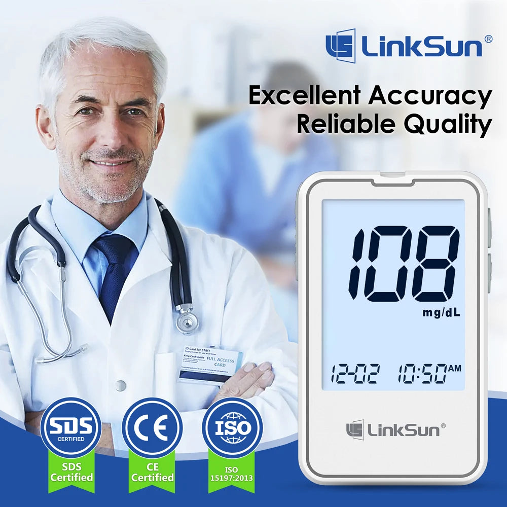 G-425-1 LinkSun Blood Glucose Meter Kit 50/100pcs Test Strips Lancets for Diabetes Monitor Digital Glucometer Blood Sugar Meter