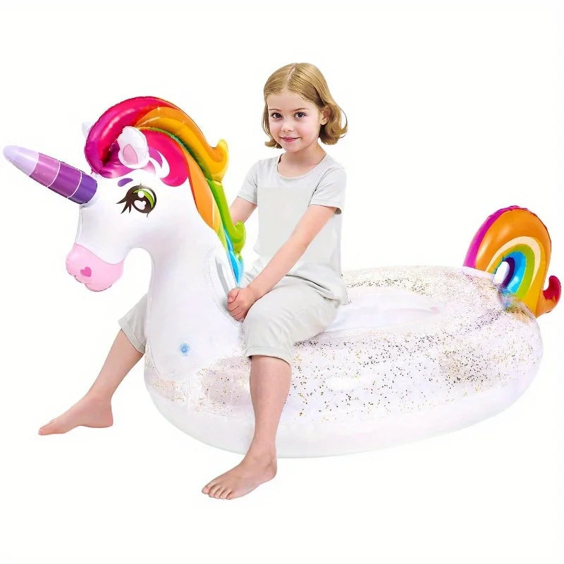 JOYFY Unicorn Pool Float Inflatable Rainbow Unicorn Floaty with Glitters Fun Pool Floats Raft Lounge for Summer DecorationsToys