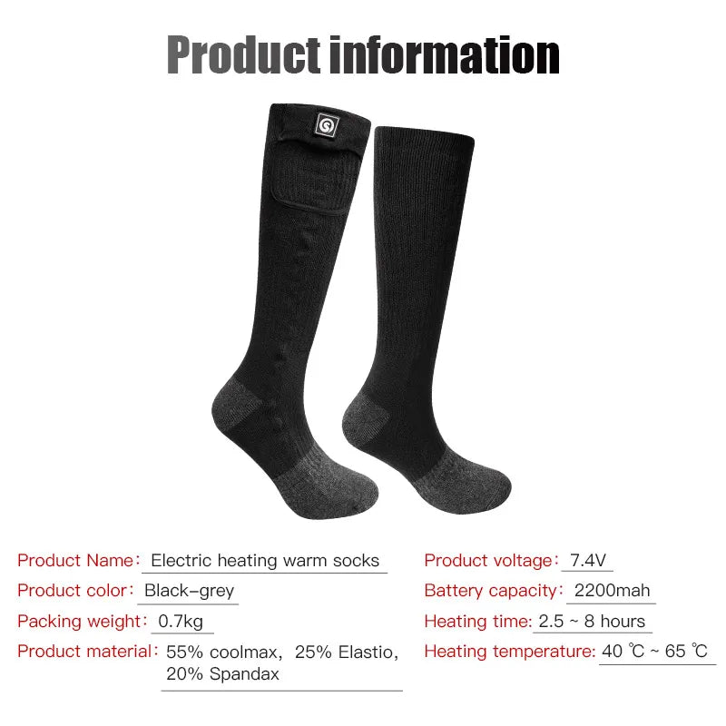 Snow Deer Winter Heated Sock Thermal Stockings Woman Men Ski Camping Warm Socks Sports Rechargeable Battery Foot Warmer