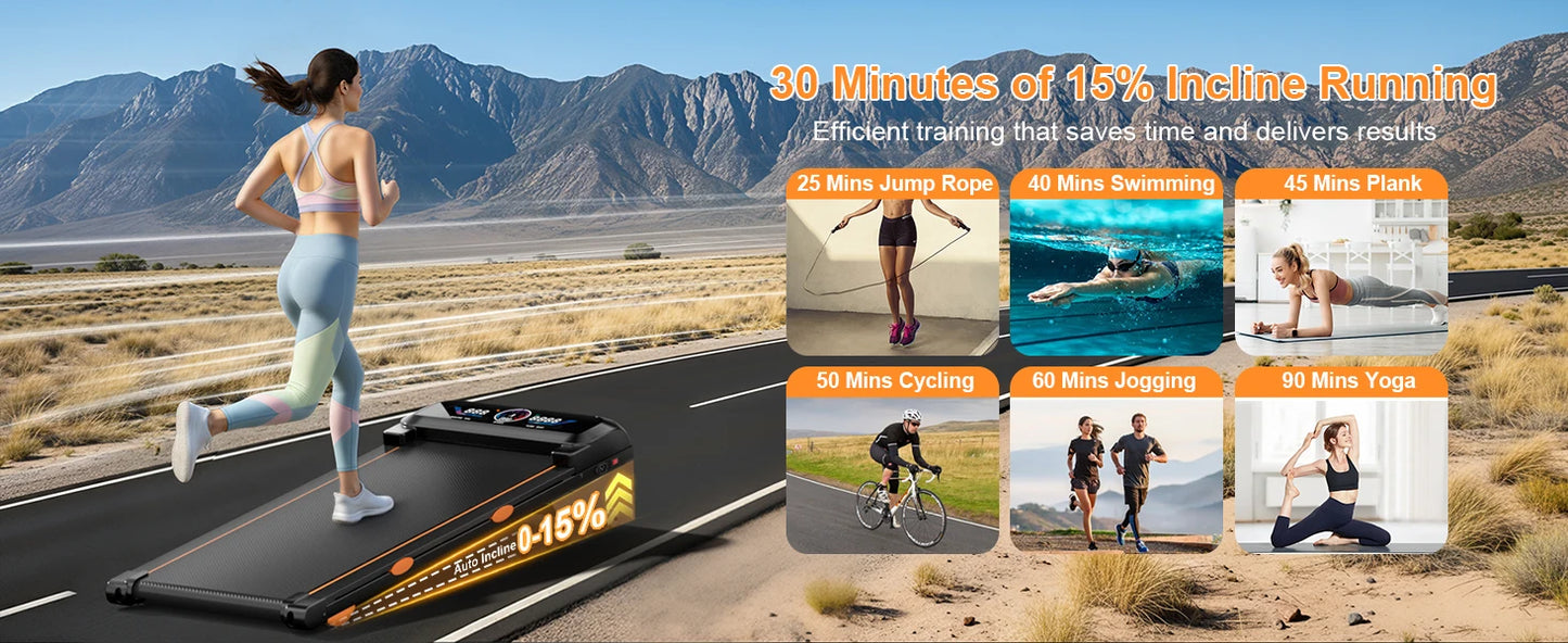 3.5HP Walking Pad Treadmill with 17% Auto Incline 12-Level,450 lbs RGB UI Screen,3 in 1 Under Desk Treadmill with Auto Incline