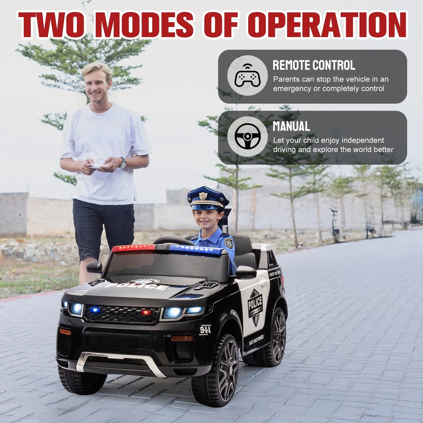 Kids Ride On Car 12V Battery Powered Electric Vehicle Power Wheel Ride on Vehicle Fire Truck for 3-8y Kids Gifts, with Megaphone