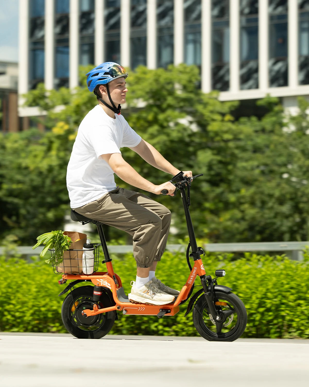 500W Folding Electric Bike with Seat, 48V 9Ah 14 Inch Portable E-Bicycle with Rear Basket for Urban Travel Shopping Bodywel T3