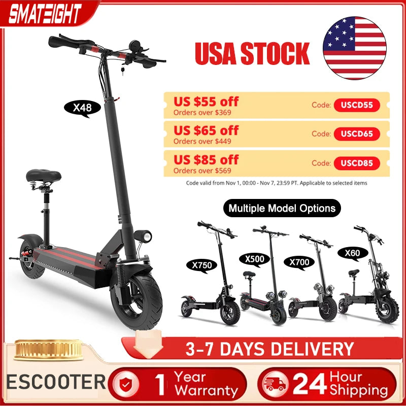 Multi-Model Electric Scooter 1200W-6000W Motor Power 13/20AH Battery E-Scooter 45-80KM/H Max Speed  Fast Shipping for Adults