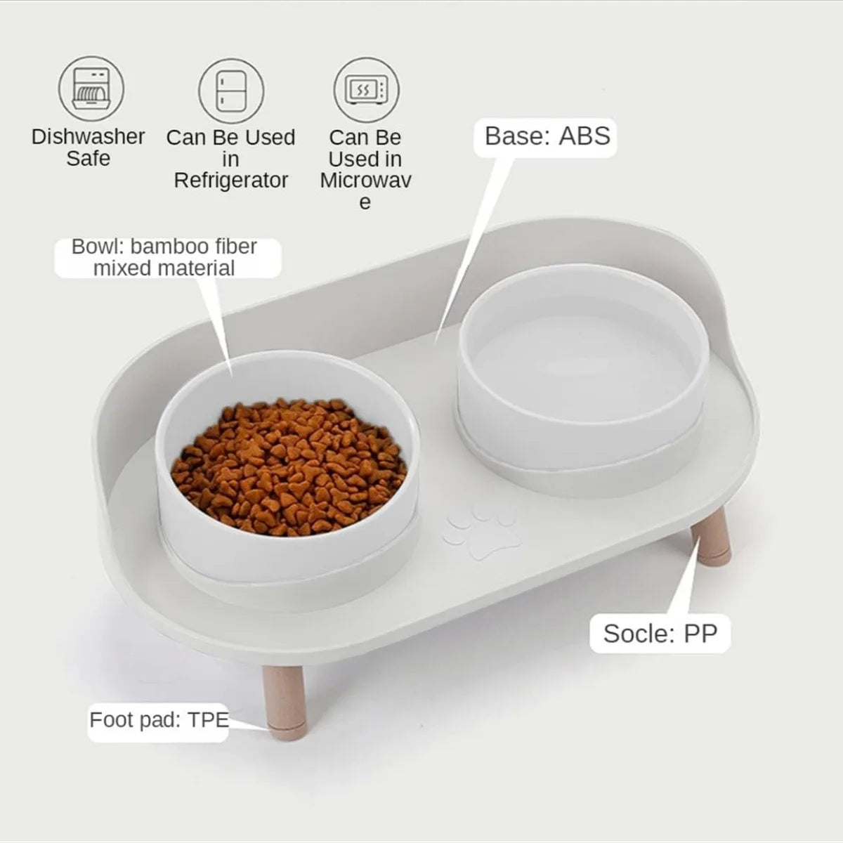 Elevated Dog & Cat Bowls Set Plastic Raised Anti-Slip Double Water Feeder Bowls Spine Protection for Cats Dogs Dinning Table New
