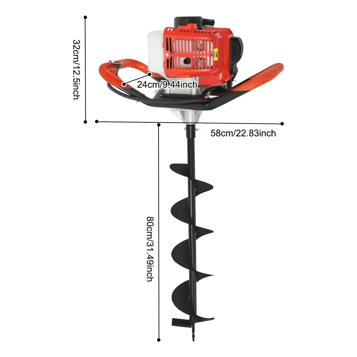 2.3HP Earth Auger Digging Drill Machine Kit Post Hole Digger Hole Digging Machine with 3 Drill Bits for Planting Gardening