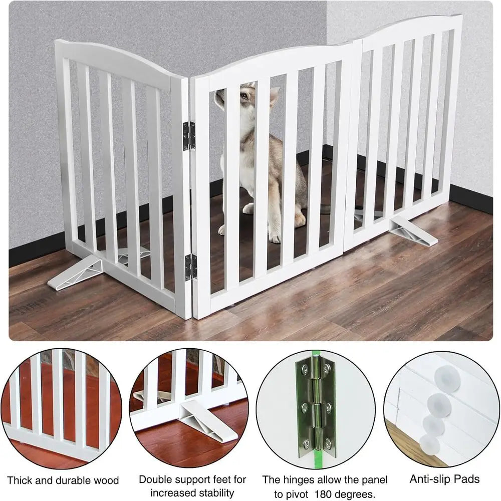 Foldable Freestanding Indoor Dog Gate for House Wood White Long Pet Gates Dog Fence for Stairs Puppy Gates for Hallways,Pet Fenc