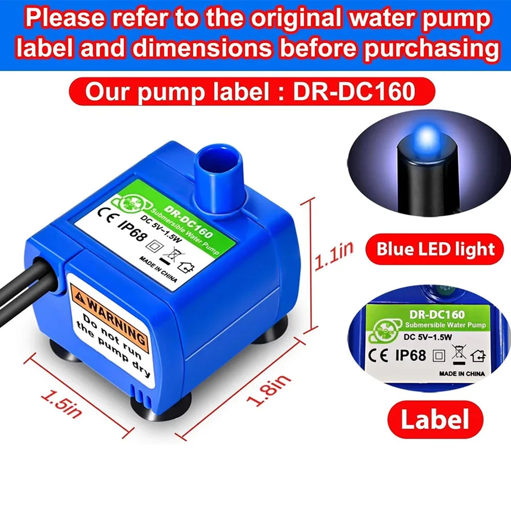 Cat Water Fountain LED Light Pet Water Pump Ultra-quiet brushless motor Replacement for Cat Drinking Dispenser Pet Accessories