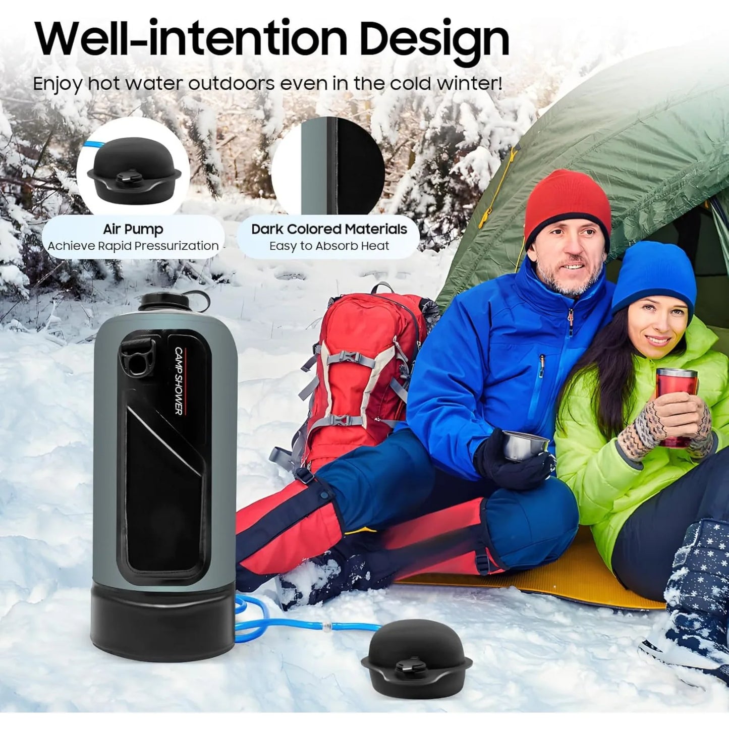 Camping Shower 12L Portable Pressure Camp Shower with Pump 3 Gallon Shower Head & Removable Hose for Trips, Bathing