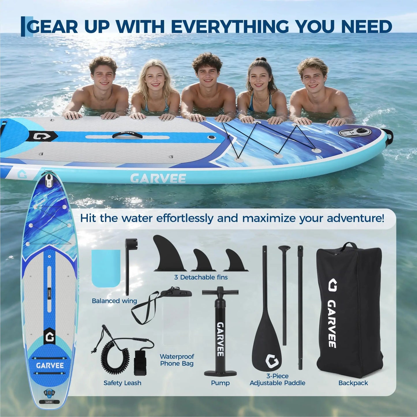 Extra Wide Stable Inflatable Stand Paddle Paddle Board for Adults & Youth – Ultra-Light PVC, Non-Slip EVA Deck, 450lbs Capacity, Adjustable Paddle, High Pressure Pump & Backpack