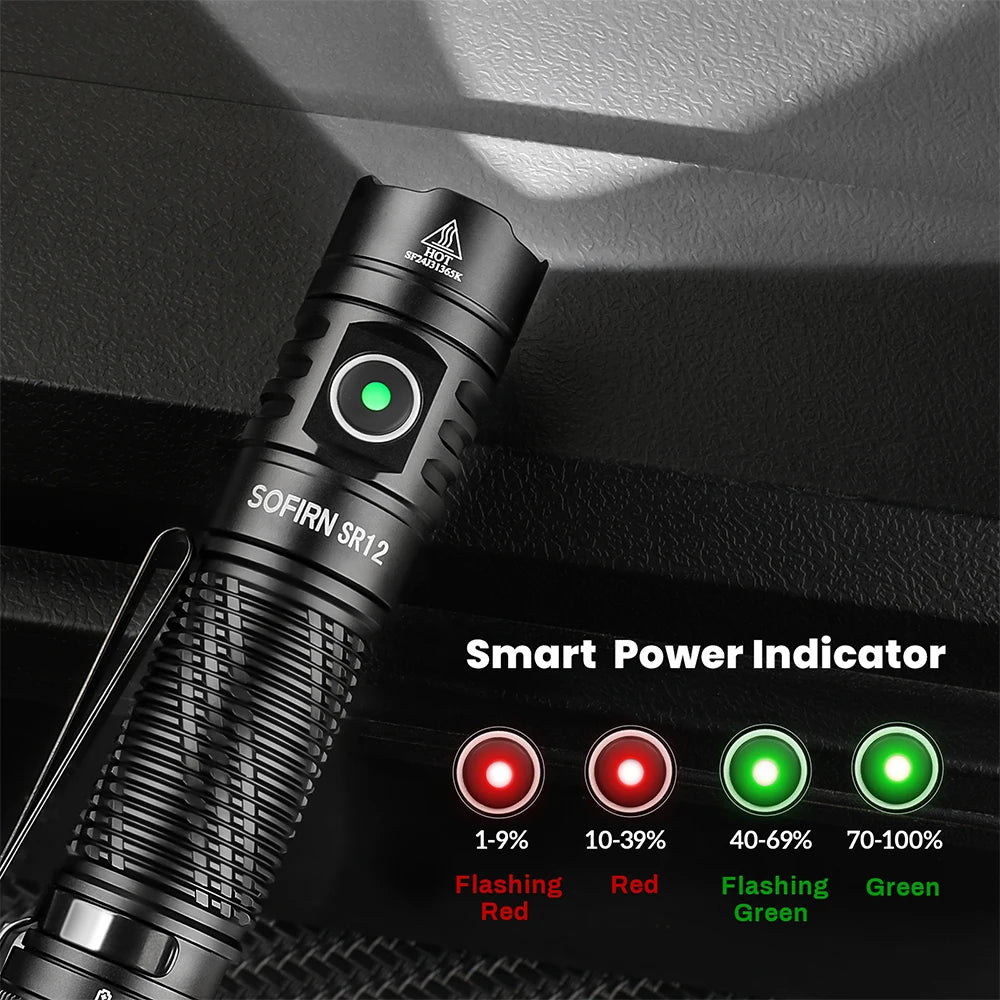 Sofirn SR12 EDC Flashlight 1450LM Powerful Light SFT25R LED 18650 USB C Rechargeable Torch IP68 Waterproof