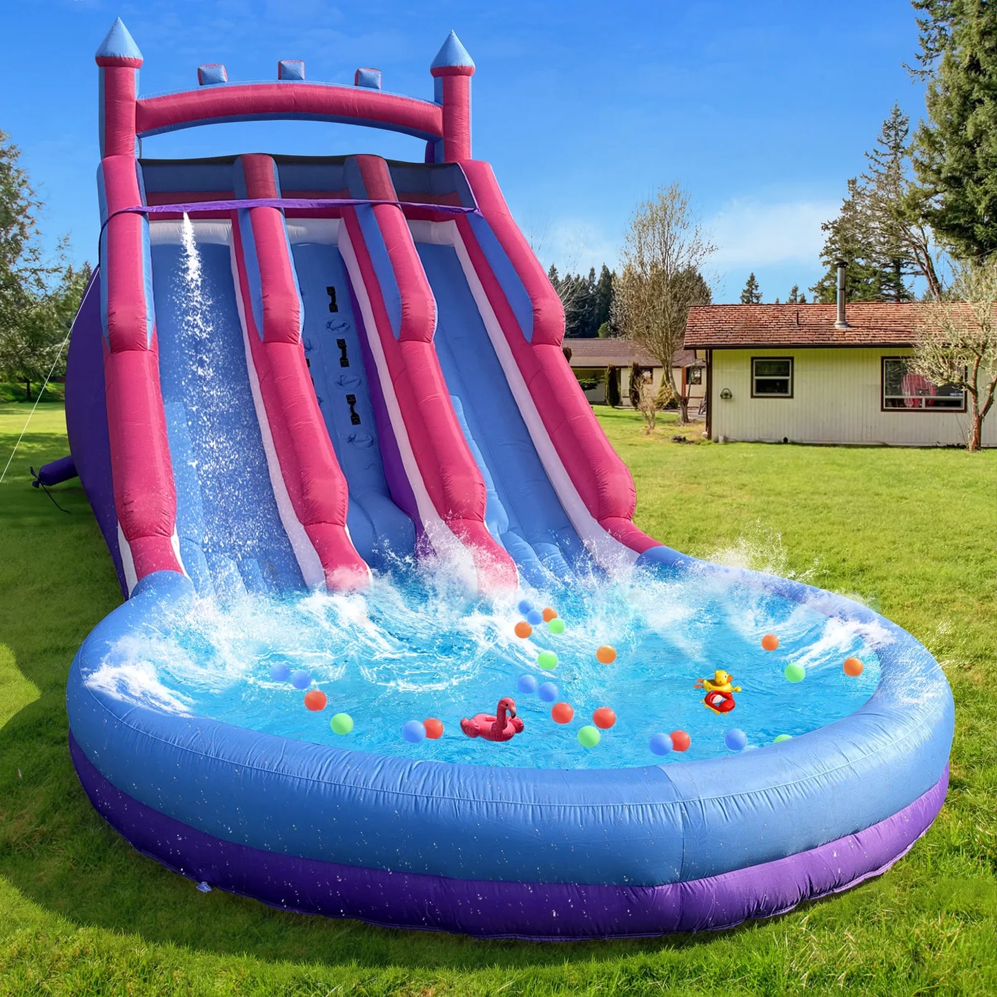 Inflatable Water Slide Commercial Water Slide  Splash Pool Backyard Outdoor Fun Bouncy Water Park Water slide for Kid