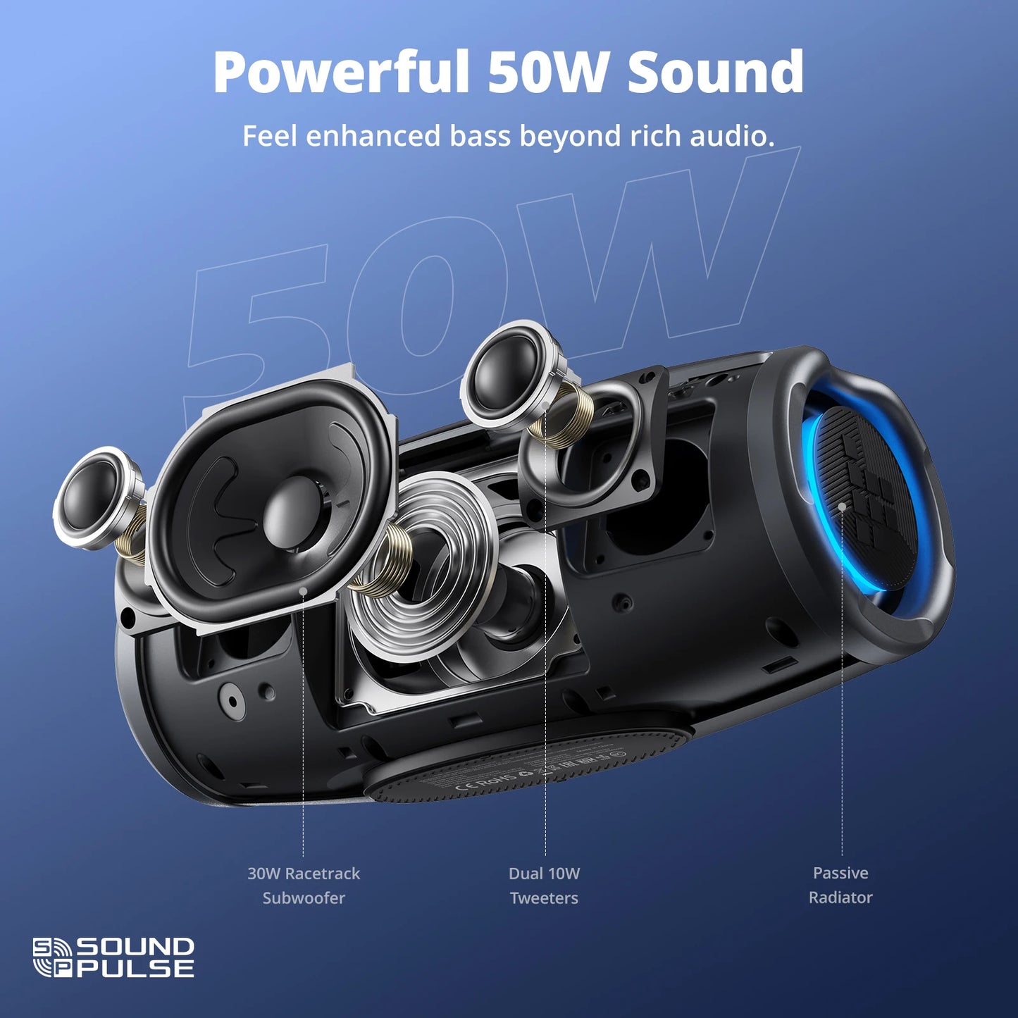 Tronsmart Mirtune S100 Speaker Bluetooth Powerful Speaker with 50W, IPX7 Waterproof, Retractable Handle, Built-in Powerbank