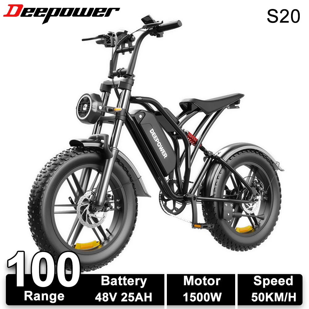 DEEPOWER S20 1500W Electric Bike 48V 25AH 20inch Retro Electric Bicycle LCD Smart Meter All-Terrain Off-Road Electric Motorcycle