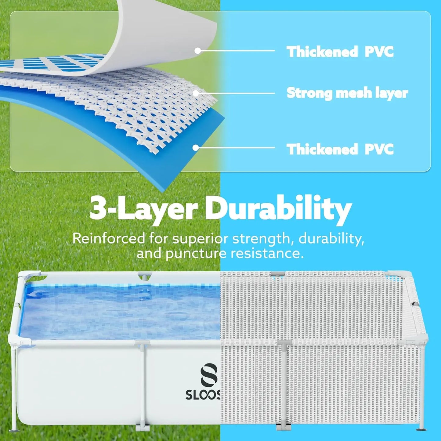 JOYFY Rectangular Above Ground Pool 10x6.8ft x 26inch Outdoor Frame Above Ground Swimming Pool Set Kiddie Pool with Filter Pump