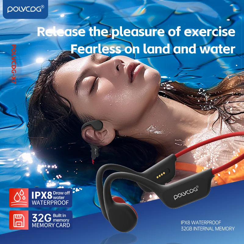 POLVCDG X7 Bone conduction Bluetooth earphone IPX8 swimming earphone 32G memory outdoor sports cycling earphone 2024 new product