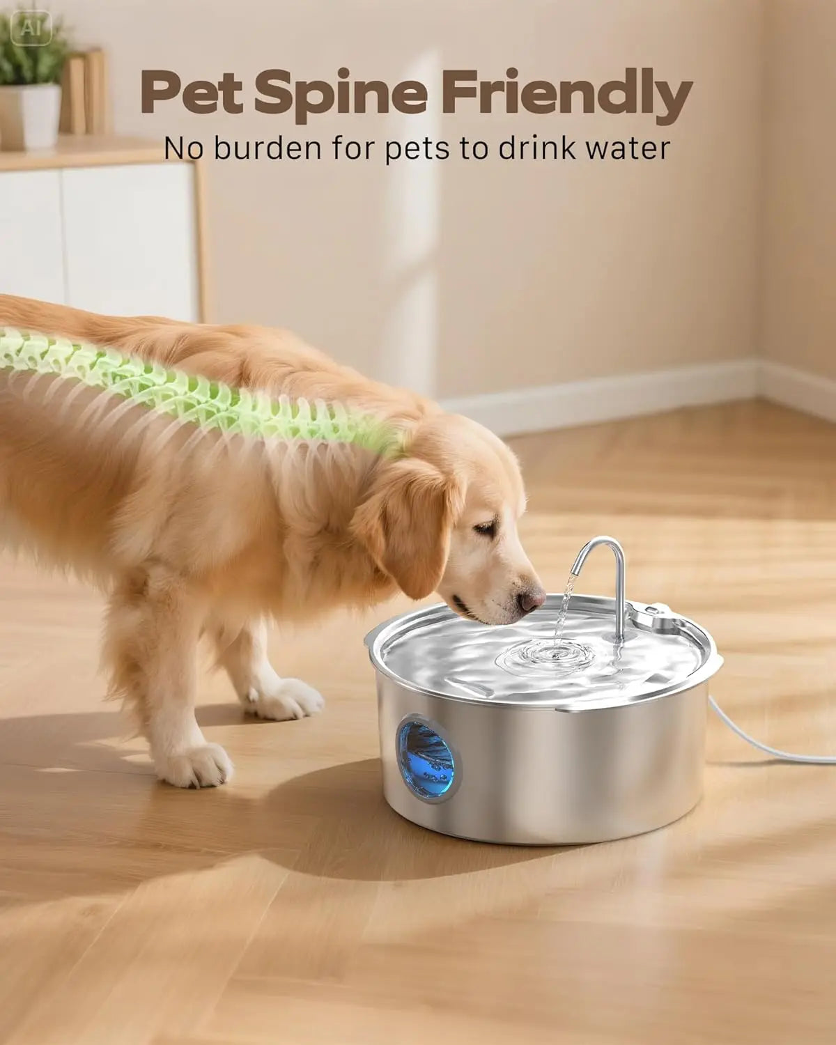 Large Pet Water Fountain: 12L Stainless Steel Bowl with Quiet Pump & Visual Water Level for Dogs Cats