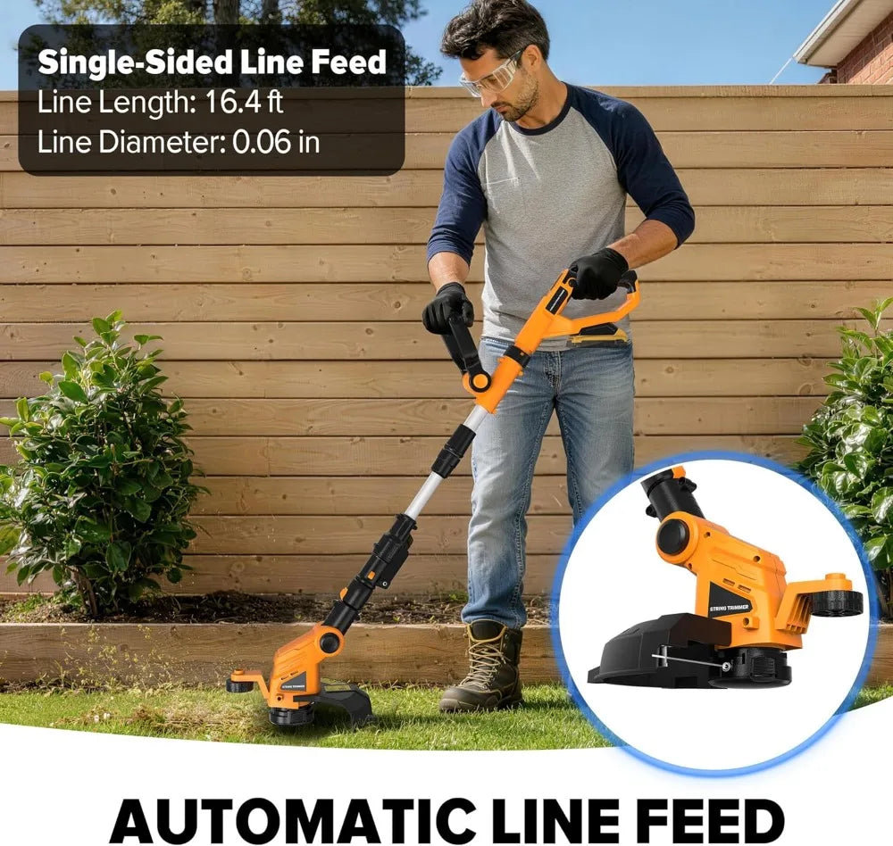 12" Cordless String Trimmer for Lawn, Automatic Feed Weed Eater with 4 Spools, Compatible with Dewalt 20V Max Battery