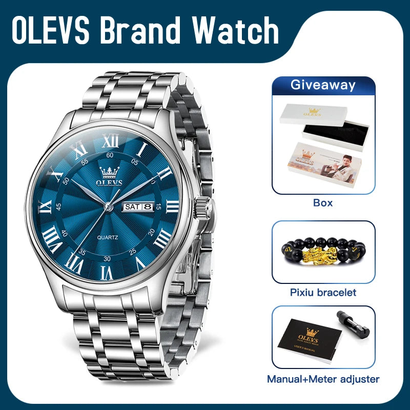OLEVS 3663 Mens Watch Original Simple Brand Quartz Watch Waterproof Luminous Watches For Men Dual Calendar Display Mens Gifts