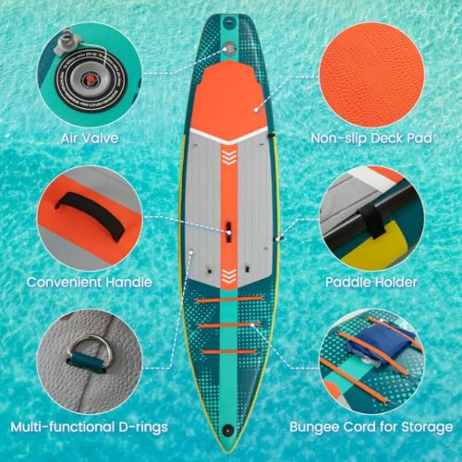 Inflatable SUP Board with Kayak Seat Camera Mount Direction Fin Paddle Carry Backpack Extra Wide for Adults Youth Floating Fish