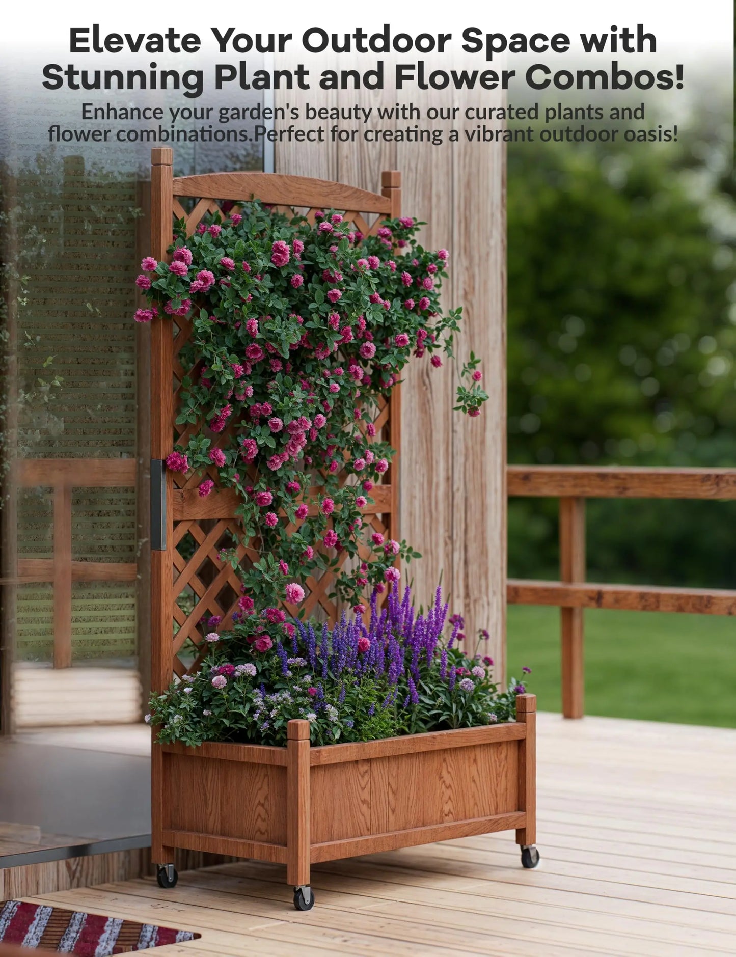 29.5"x 13"x 61.5" Tall Raised Garden Bed with Trellis, Wood Elevated Planter Box with Climbing Trellis, 4 Drainage Holes