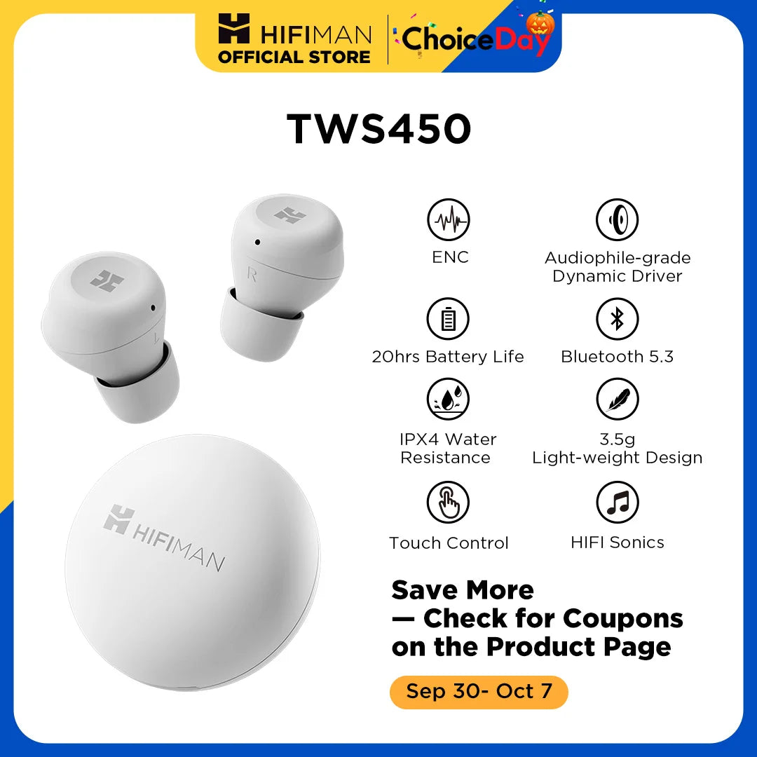 HIFIMAN TWS450 True Wireless Stereo Headset with Environmental Noise Cancellation & Audiophile-grade Dynamic Driver