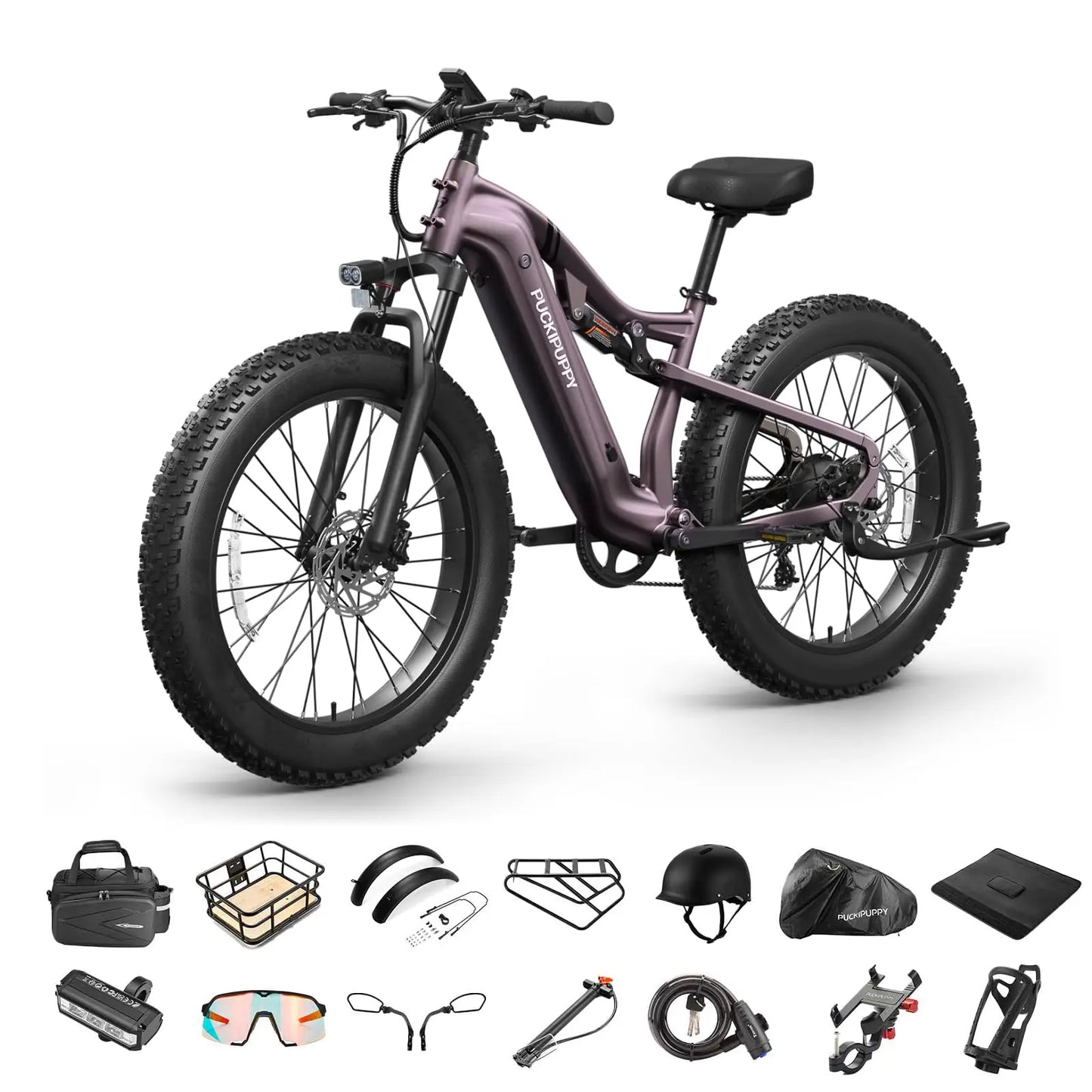 PUCKIPUPPY Labrador-pro Electric Bike 26" Fat Tire Full Suspension Electric Mountain Bike 1350W 48V 20AH Ebike 2-Year Warranty
