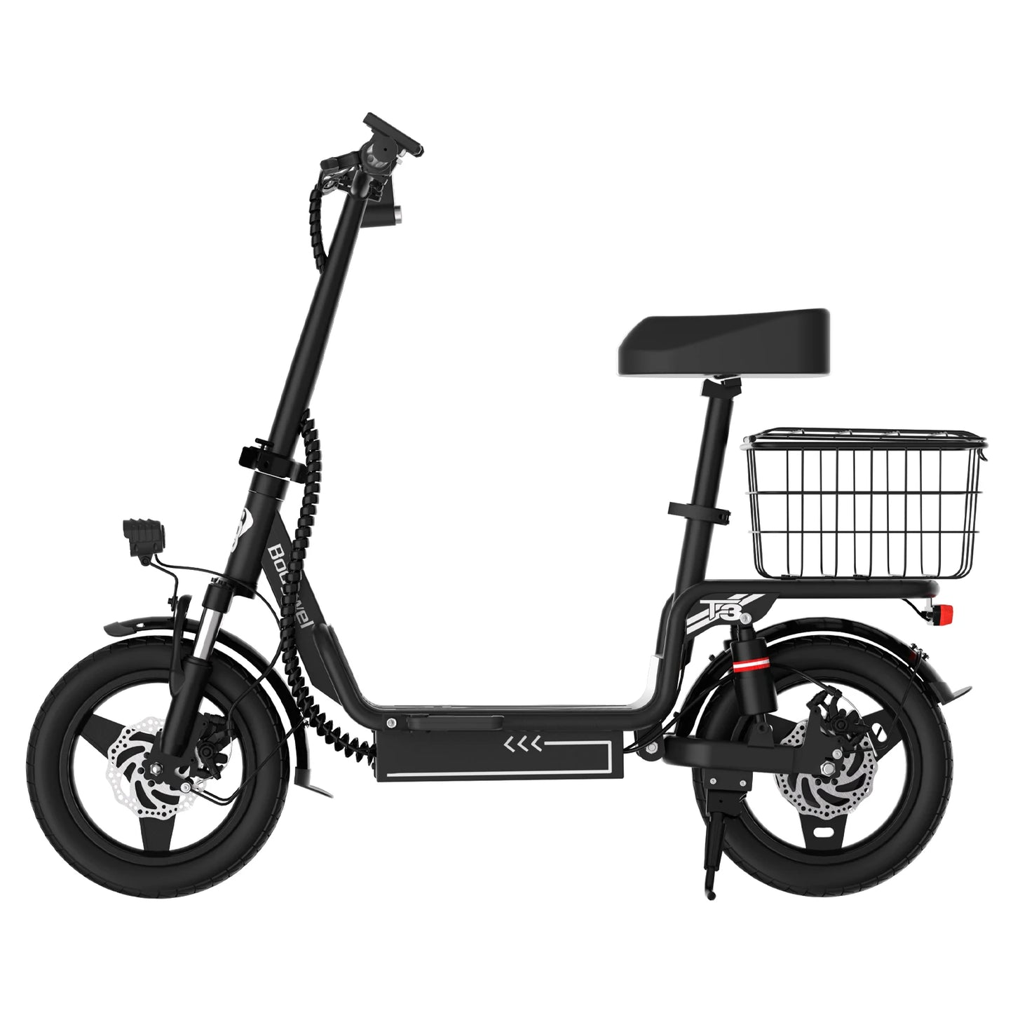 500W Folding Electric Bike with Seat, 48V 9Ah 14 Inch Portable E-Bicycle with Rear Basket for Urban Travel Shopping Bodywel T3