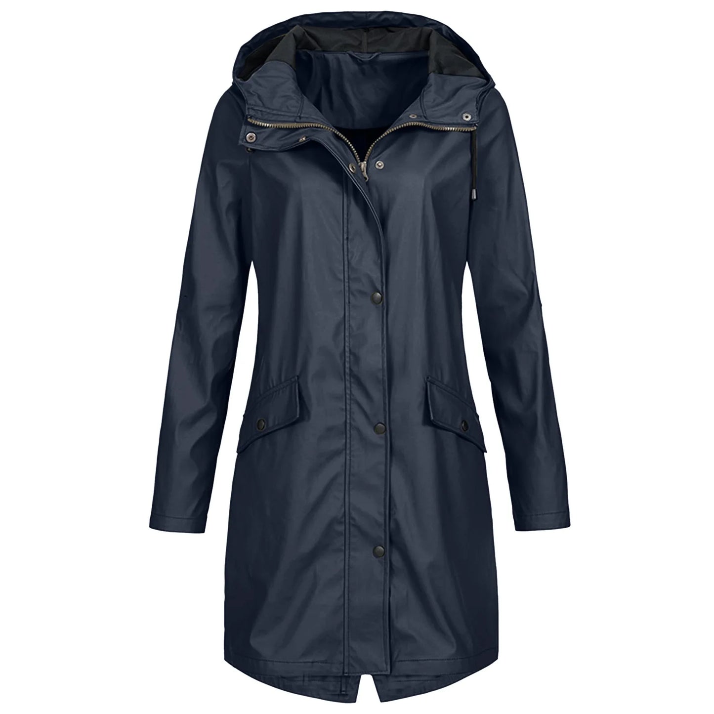 Women Waterproof Zipper Rain Jacket Solid Color Ladies Outdoor Mountaineering Lightweight Raincoats Plus Size XS-3XL