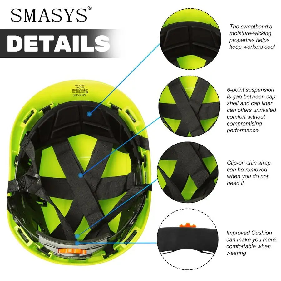 Safety Hard Hat ABS Helmet Adjustable with Visor 6Point Suspension Perfect for Construction and Climbing