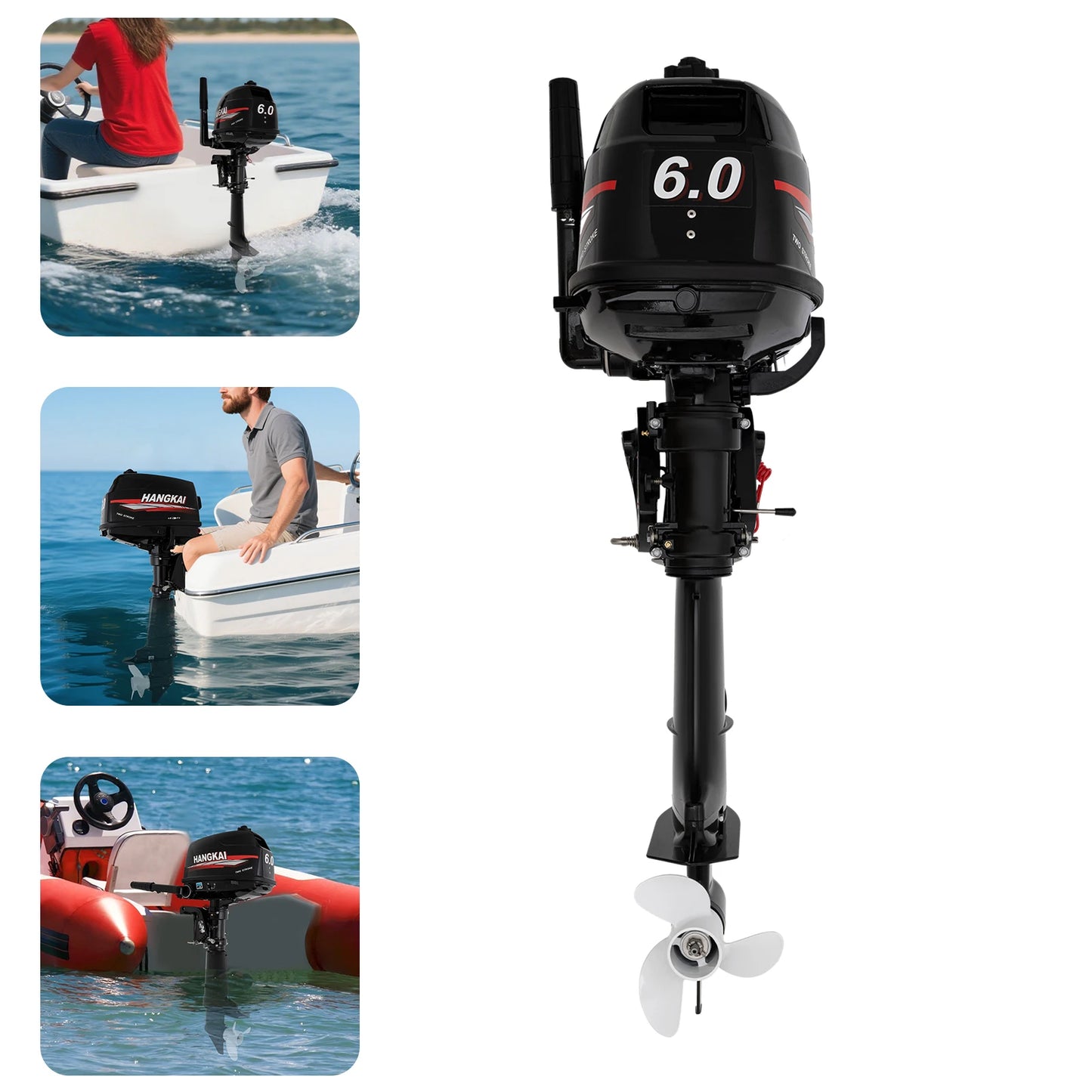 2 Stroke 6HP Outboard Engine Motor Water Cooling Manual Start Tiller Control for Fishing Boats, Dinghies, Inflatable Boats