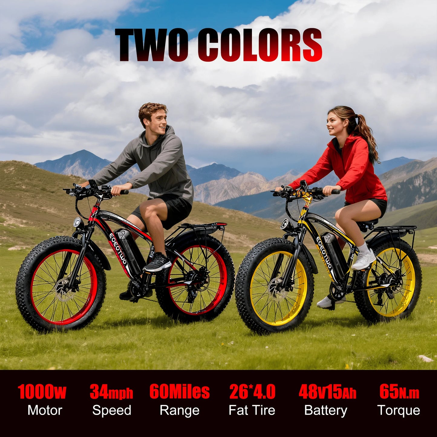 EOEOTWO Electric Bike for Adults,1500W Peak Ebike,34MPH 60Miles Electric Mountain Bike,26'' Fat Tire Electric Bicycle,7 Speed